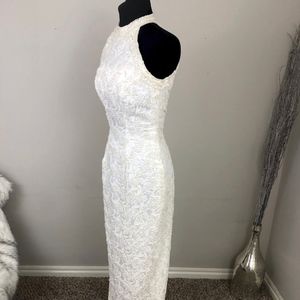High neckline Sheath Dress + Beading/back slit